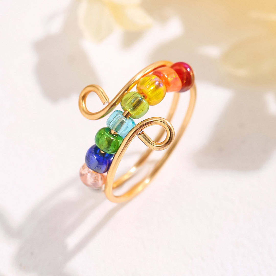For Daughter - S925 Drive Away Your Anxiety Rainbow Beads Fidget Ring