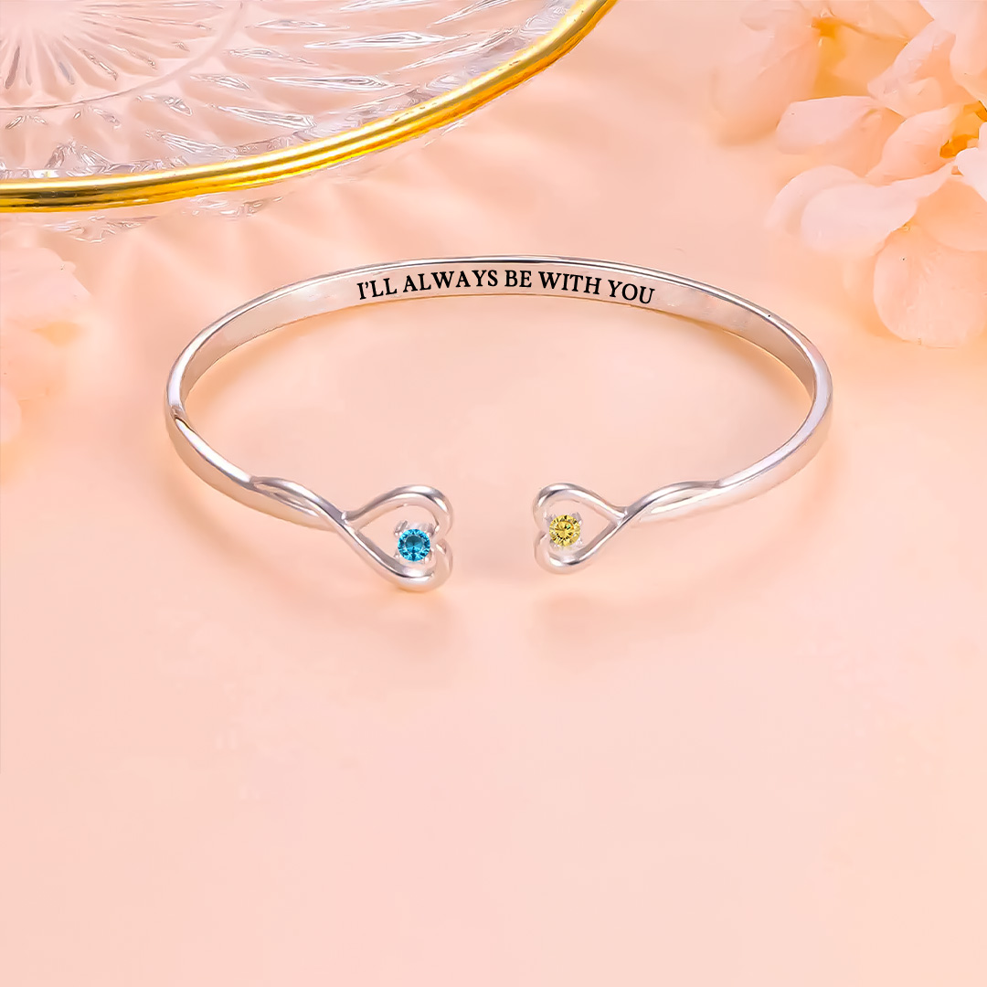 For Granddaughter - I'll Always Be With You Double Heart Custom Birthstone Bracelet