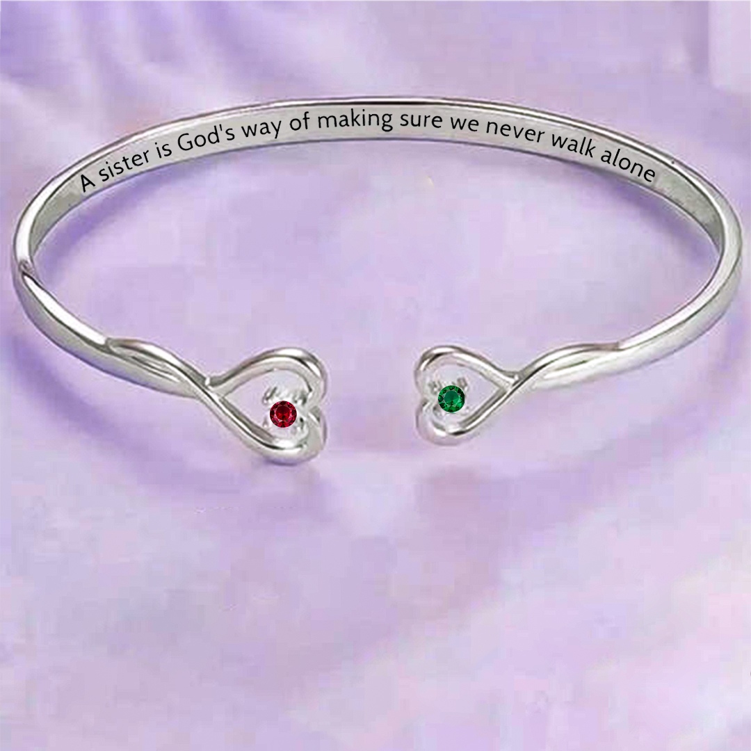 For Sister - A Sister Is God's Way Of Making Sure We Never Walk Alone Heart Custom Birthstones Bracelet