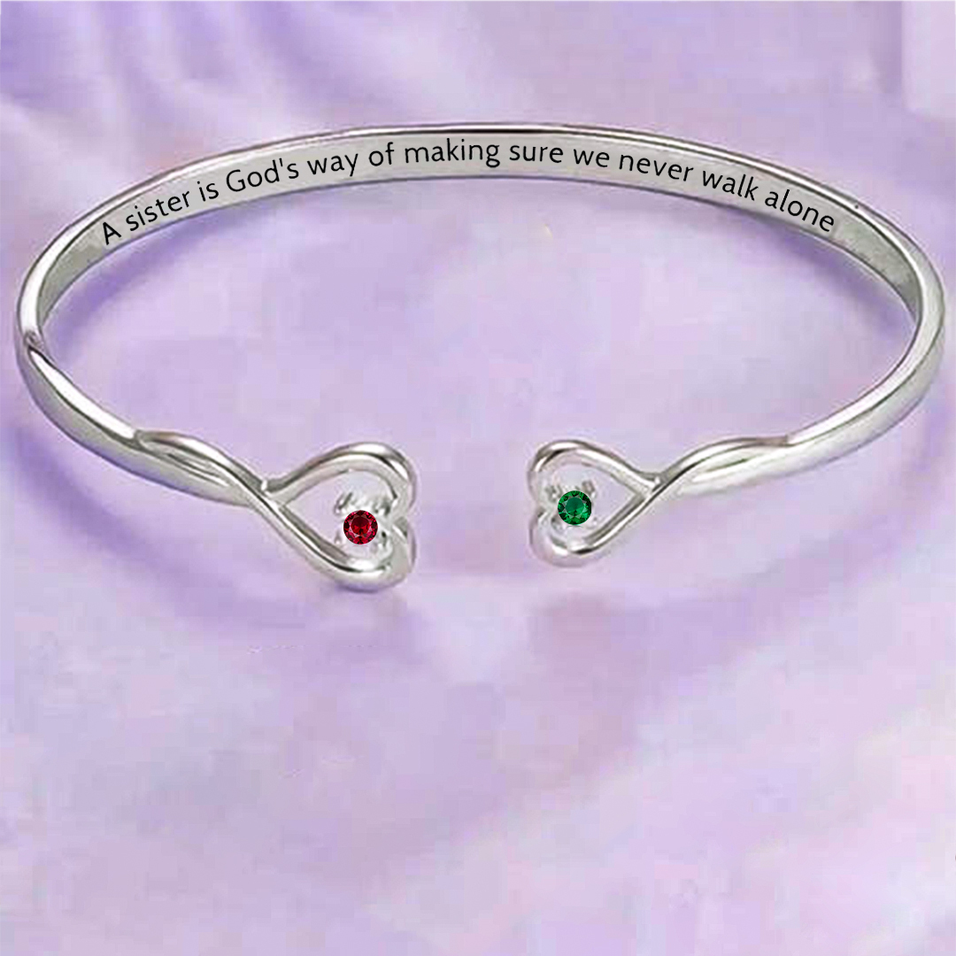 For Sister - A Sister Is God's Way Of Making Sure We Never Walk Alone Heart Custom Birthstones Bracelet