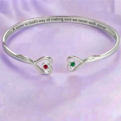 For Sister - A Sister Is God's Way Of Making Sure We Never Walk Alone Heart Custom Birthstones Bracelet