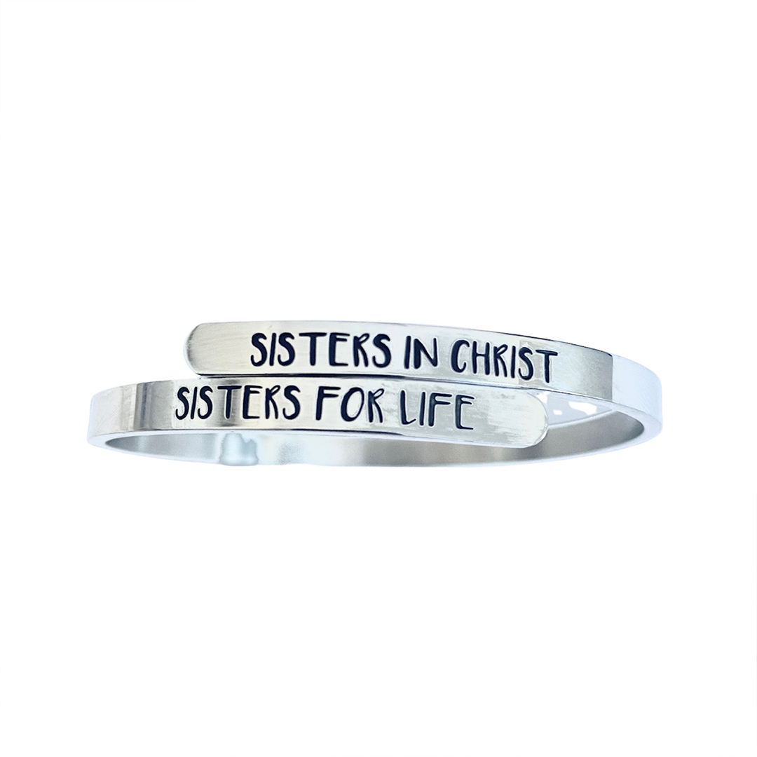 For Sister - Sisters In Christ Sisters For Life Engraved Cuff Bracelet