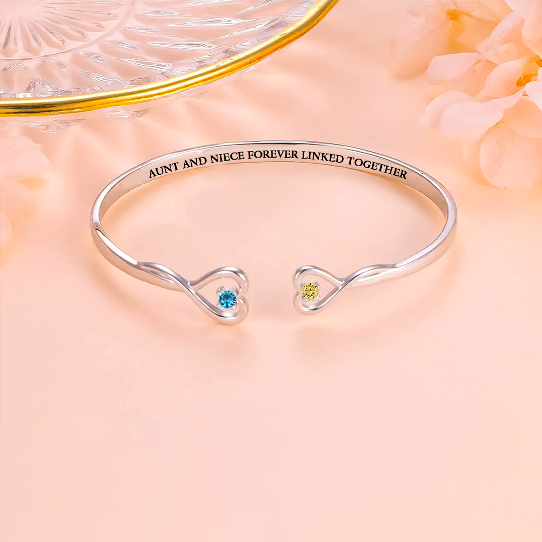 Aunt And Niece Forever Linked Together Double Hearts Custom Birthstones Bracelet