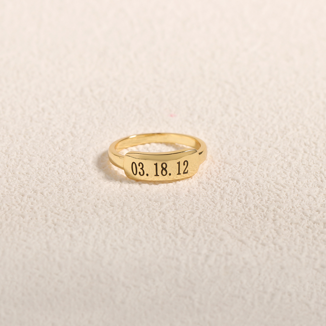 Custom Special Date Delicate Dainty Bar Ring