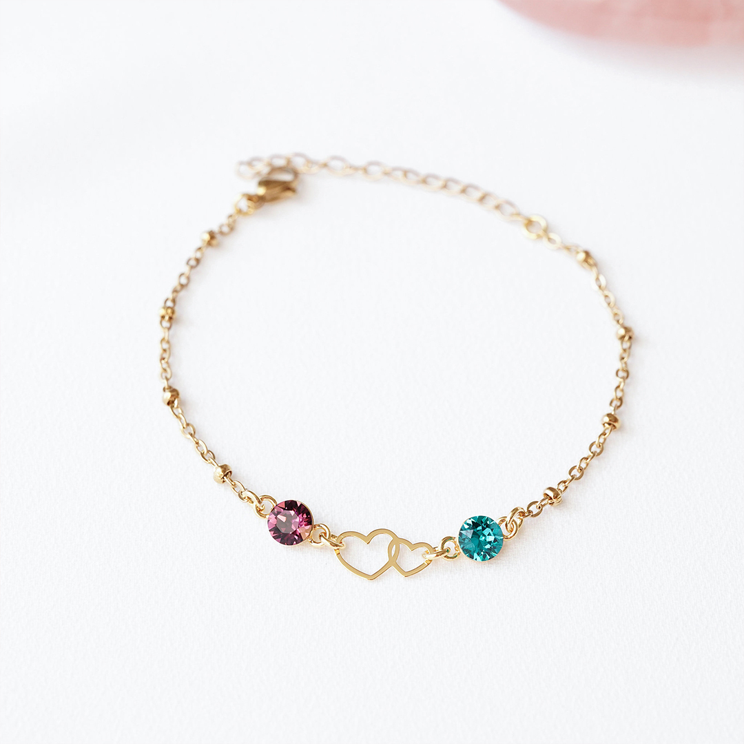 Mother and Daughter Forever Linked Together Double Heart CuBirthstone 