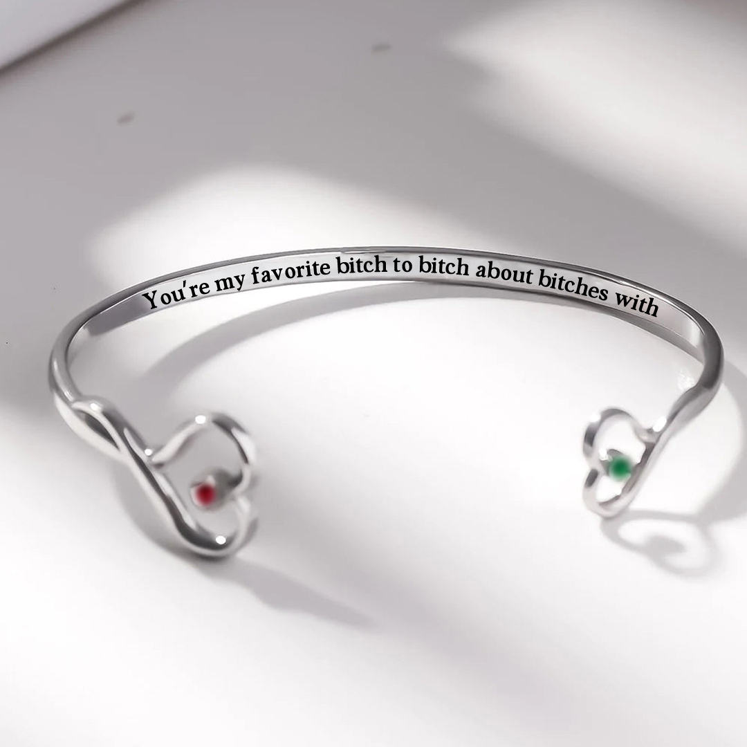 For Friend- You're My Favorite Bitch Double Hearts Custom Birthstones Bracelet