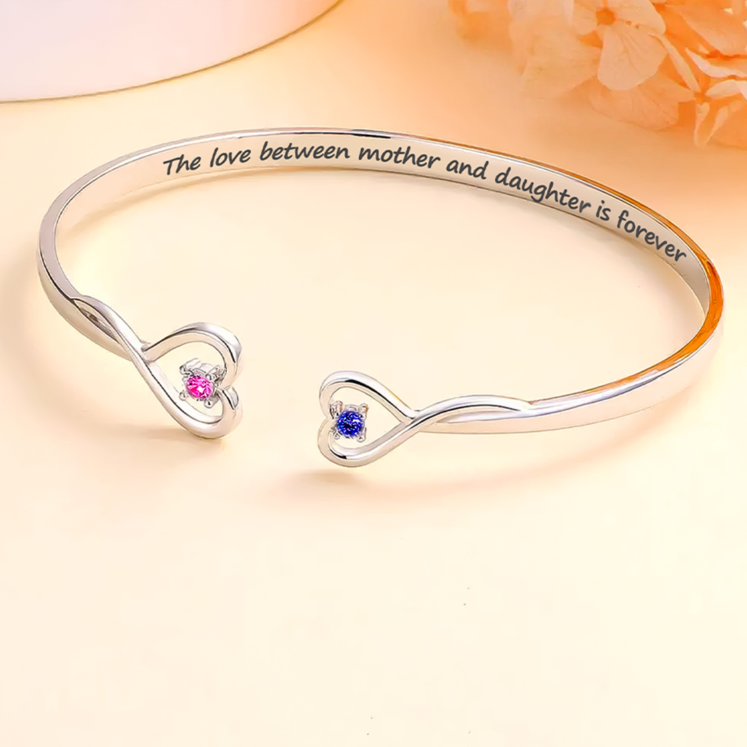 The Love Between Mother & Daughter Is Forever Double Heart Birthstone Custom Bracelet