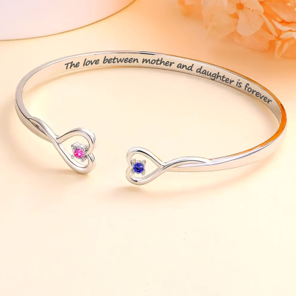 The Love Between Mother & Daughter Is Forever Double Heart Birthstone Custom Bracelet