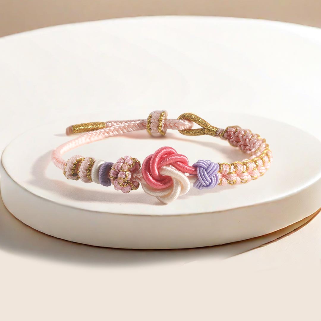 Grandmother and Granddaughter Forever linked Together Peach Blossom Knot Bracelet