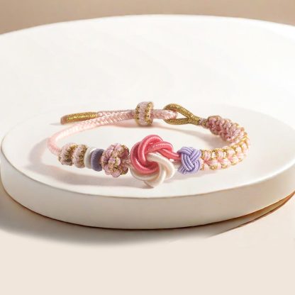 Grandmother and Granddaughter Forever linked Together Peach Blossom Knot Bracelet