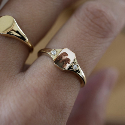 "Angel's Companion" Pet Portrait & Birthstone Personalized Memorial Ring