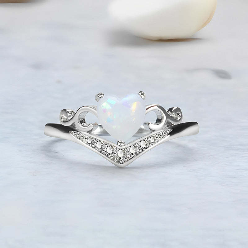 S925 Heart Crown Opal Ring