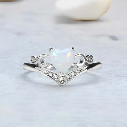 S925 Heart Crown Opal Ring