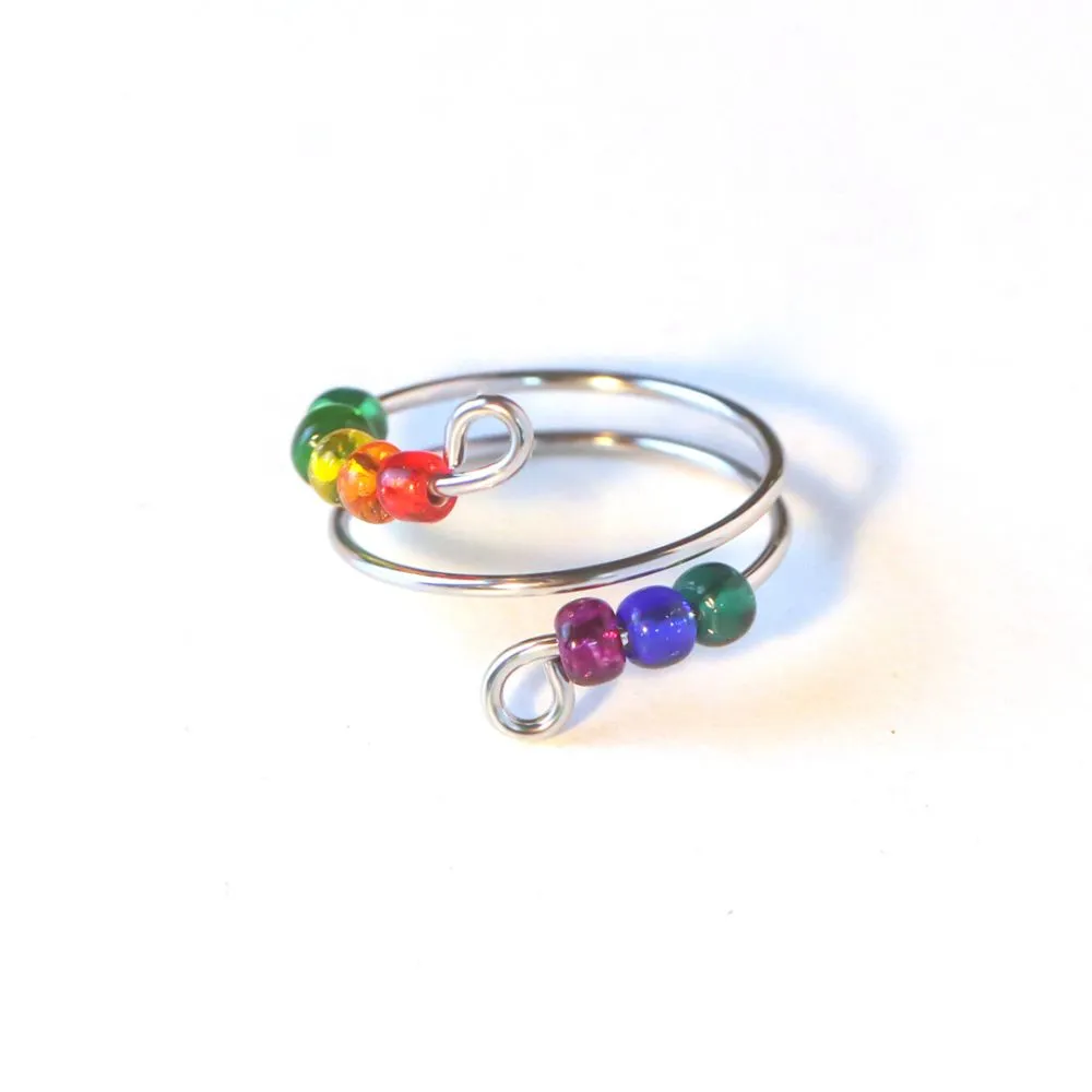 For Daughter - S925 Drive Away Your Anxiety Rainbow Beads Fidget Ring