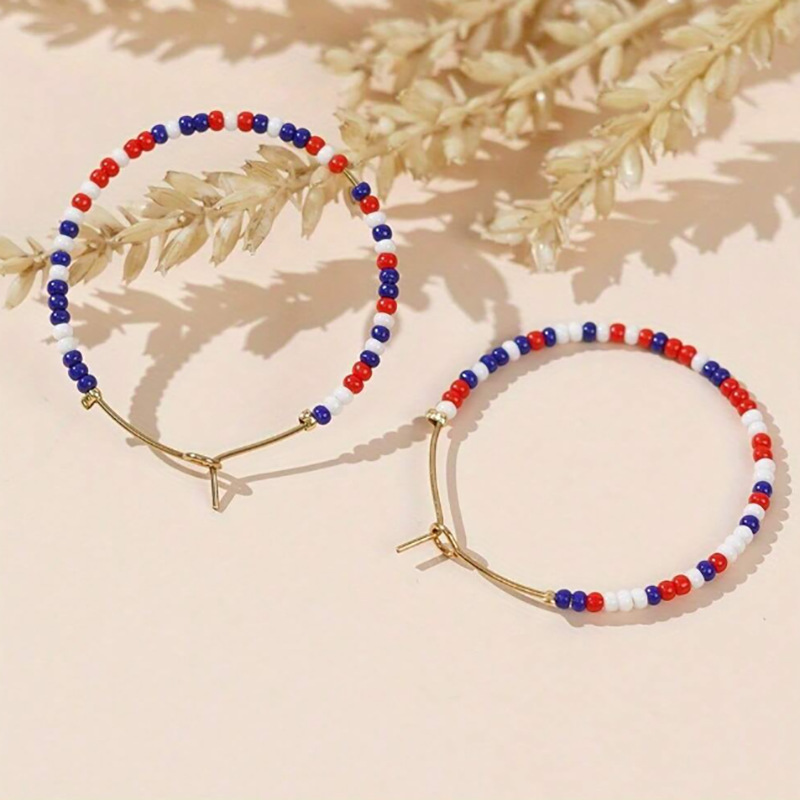 Red-Blue-White Beads Circle Earrings