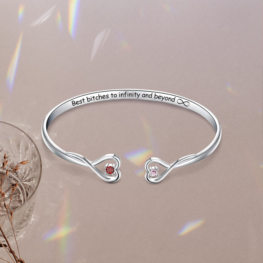 For Friend- Best bitches to Infinity and Beyond Double Hearts Customized Birthstones Bracelet