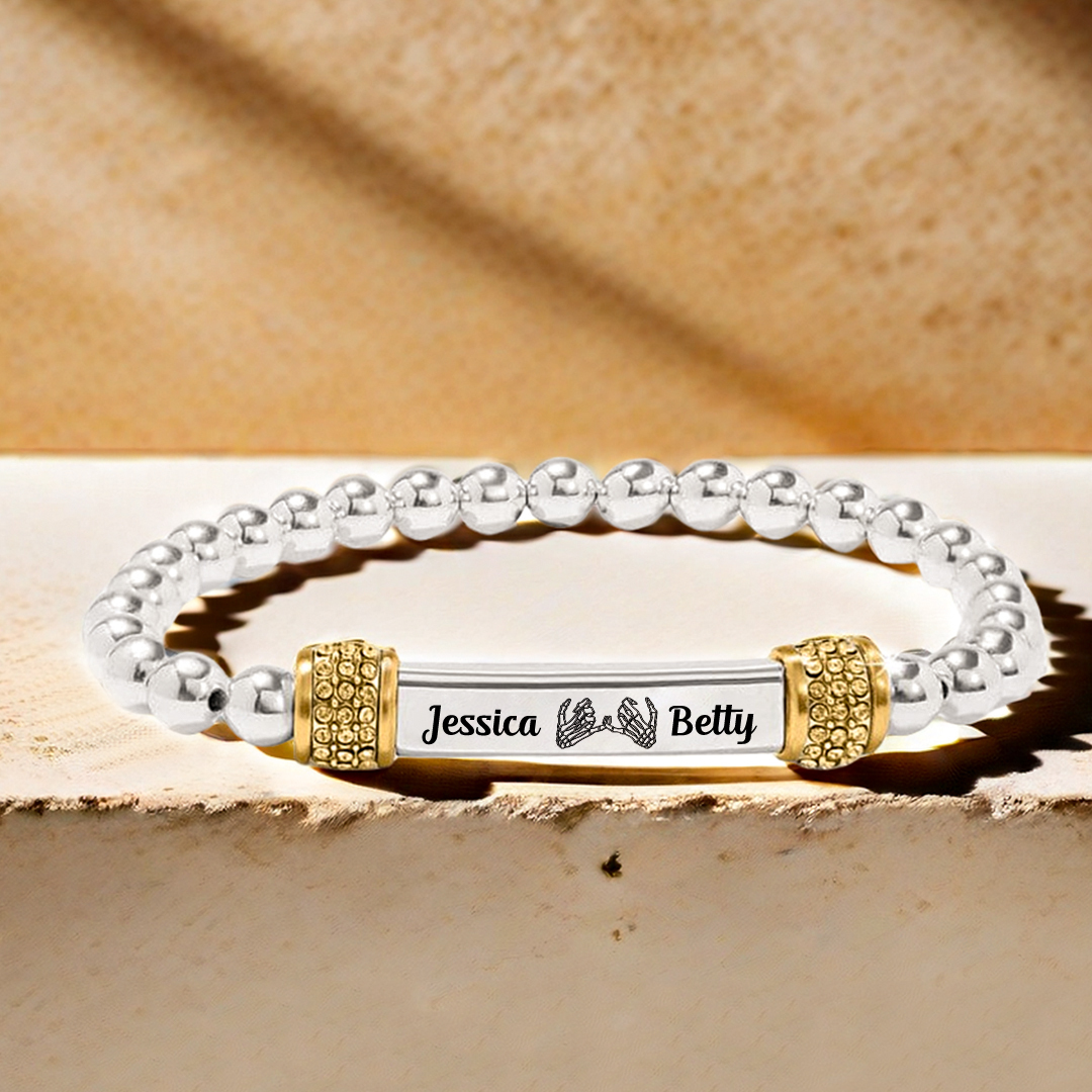 For Friend -  We're Best Bitches Until We Die Customized Name Diamond Bead Bracelet