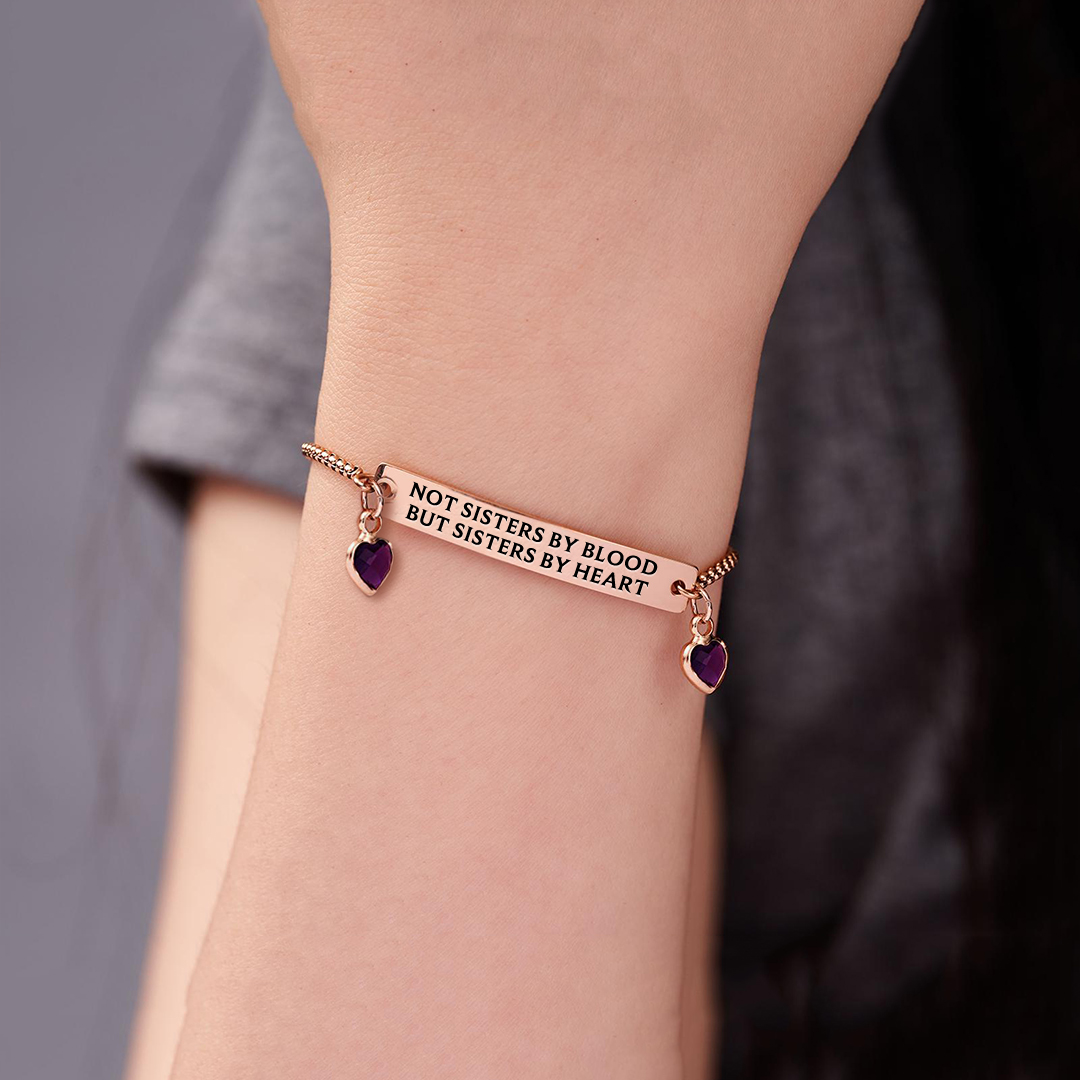 For Friend - Sister By Heart Engraved Heart Customized Birthstones Bracelet