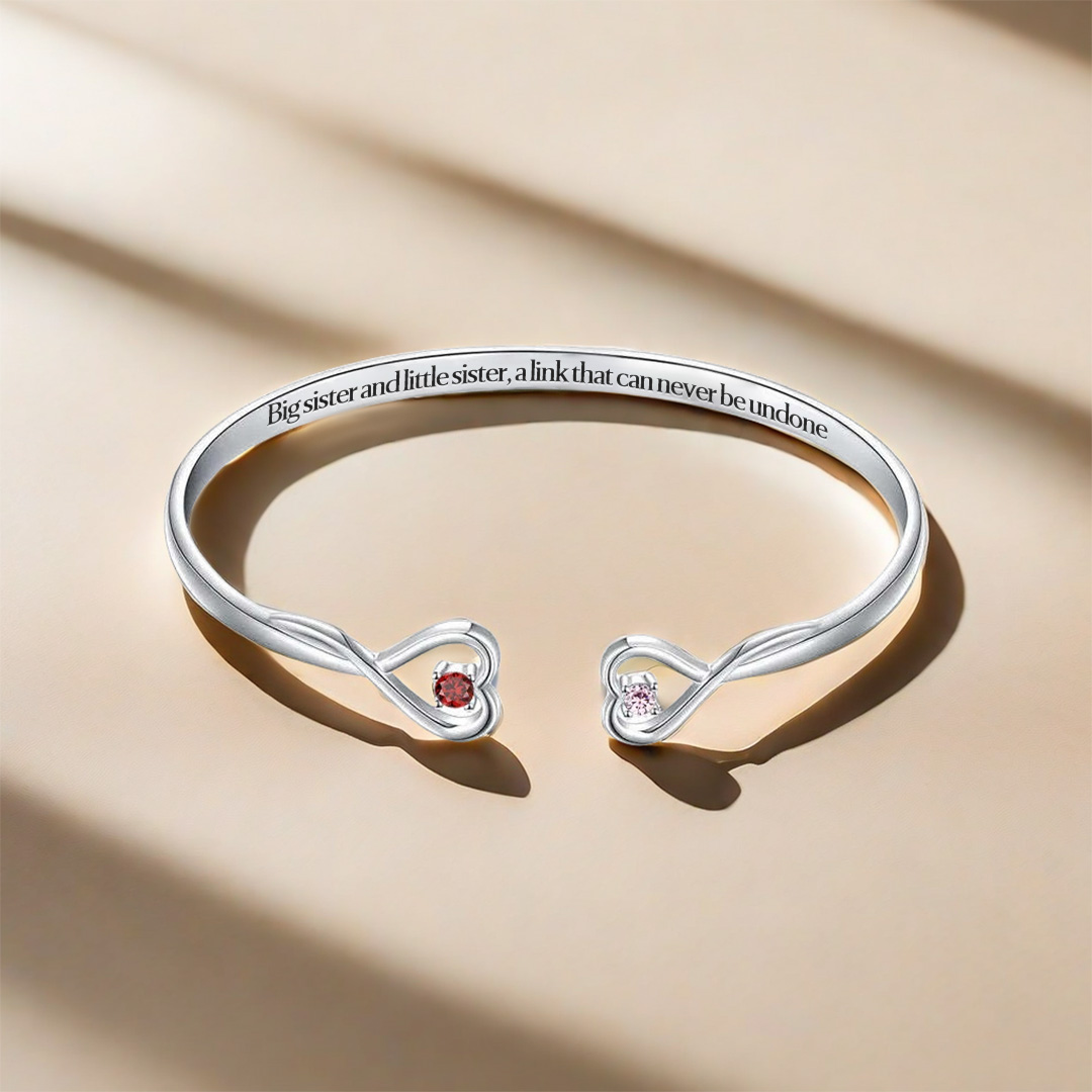 For Friend - Big Sis & Little Sis Double Hearts Custom Birthstones Bracelets