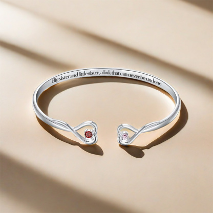 For Friend - Big Sis & Little Sis Double Hearts Custom Birthstones Bracelets