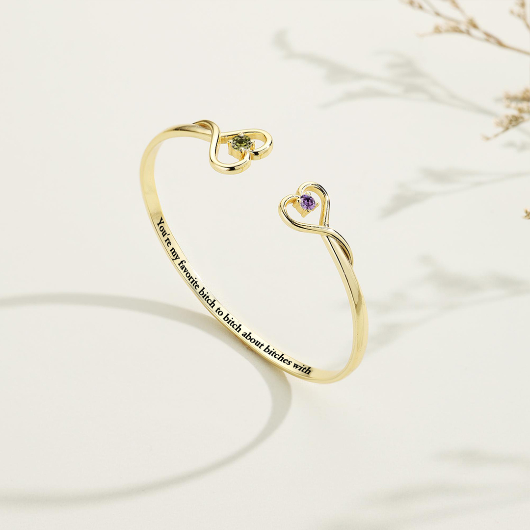 For Friend- You're My Favorite Bitch Double Hearts Custom Birthstones Bracelet