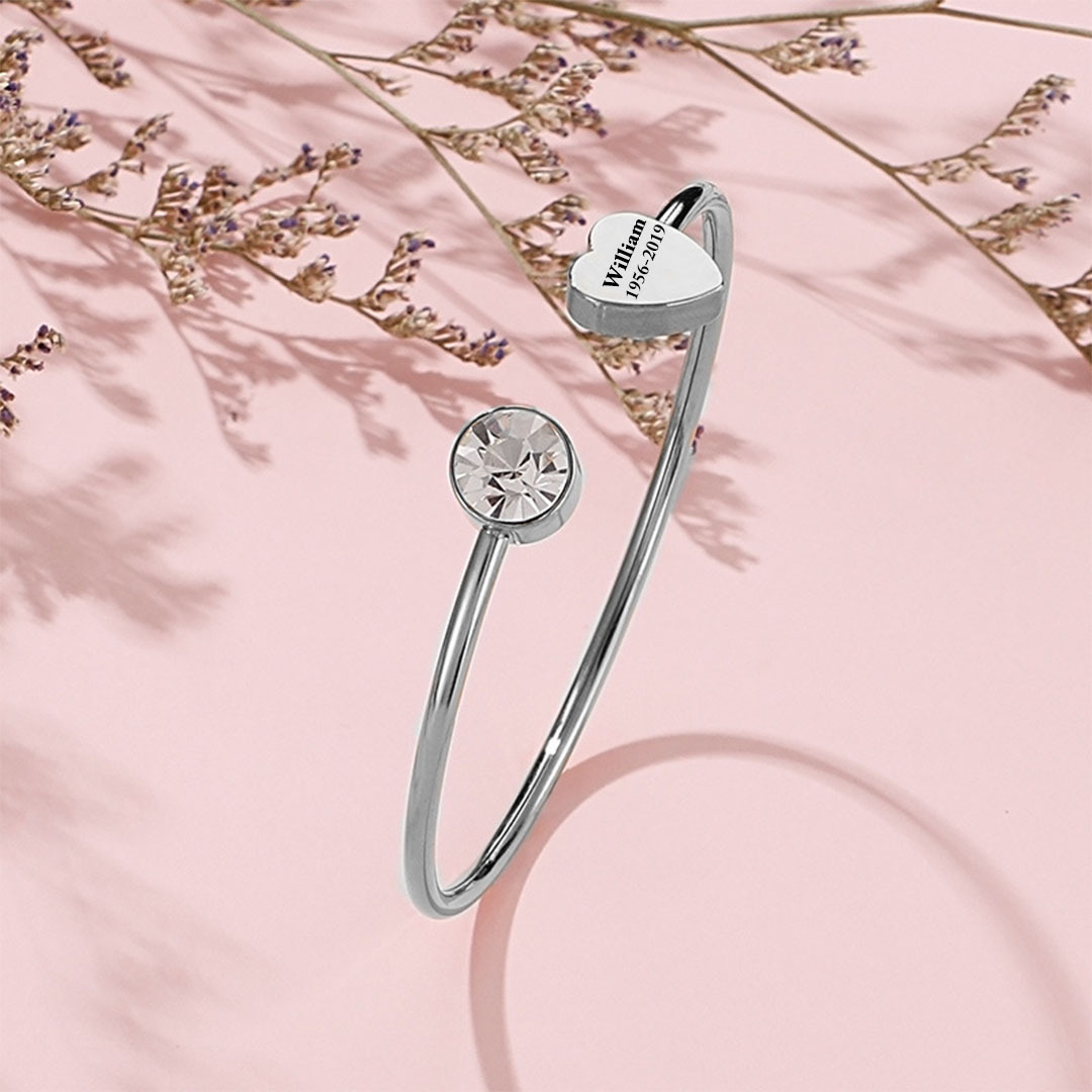 Personalized Custom Memorial Text Heart Birthstone Bracelet