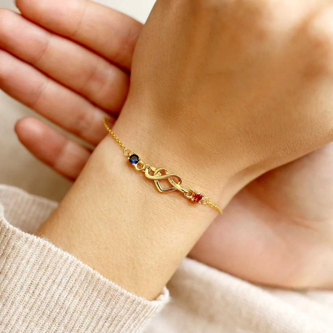 Mother and daughter 1-8 heart with birthstones Bracelet
