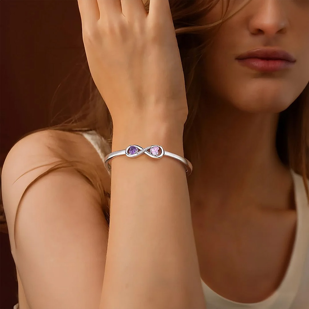 Personalized Aunt And Niece Birthstones and Name Cuff Bracelet