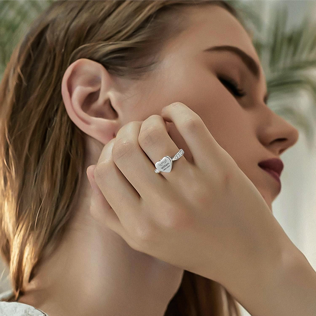 Personalized Name Date Memorial Heart Urn Ring