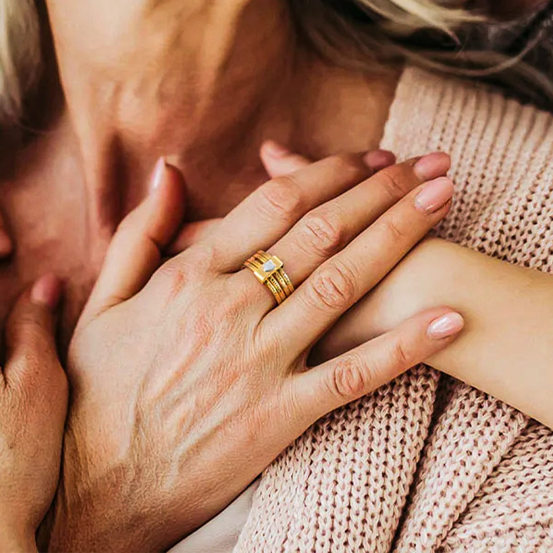 Personalized Heart Women Stacking Rings with Engraved 2-5 Names