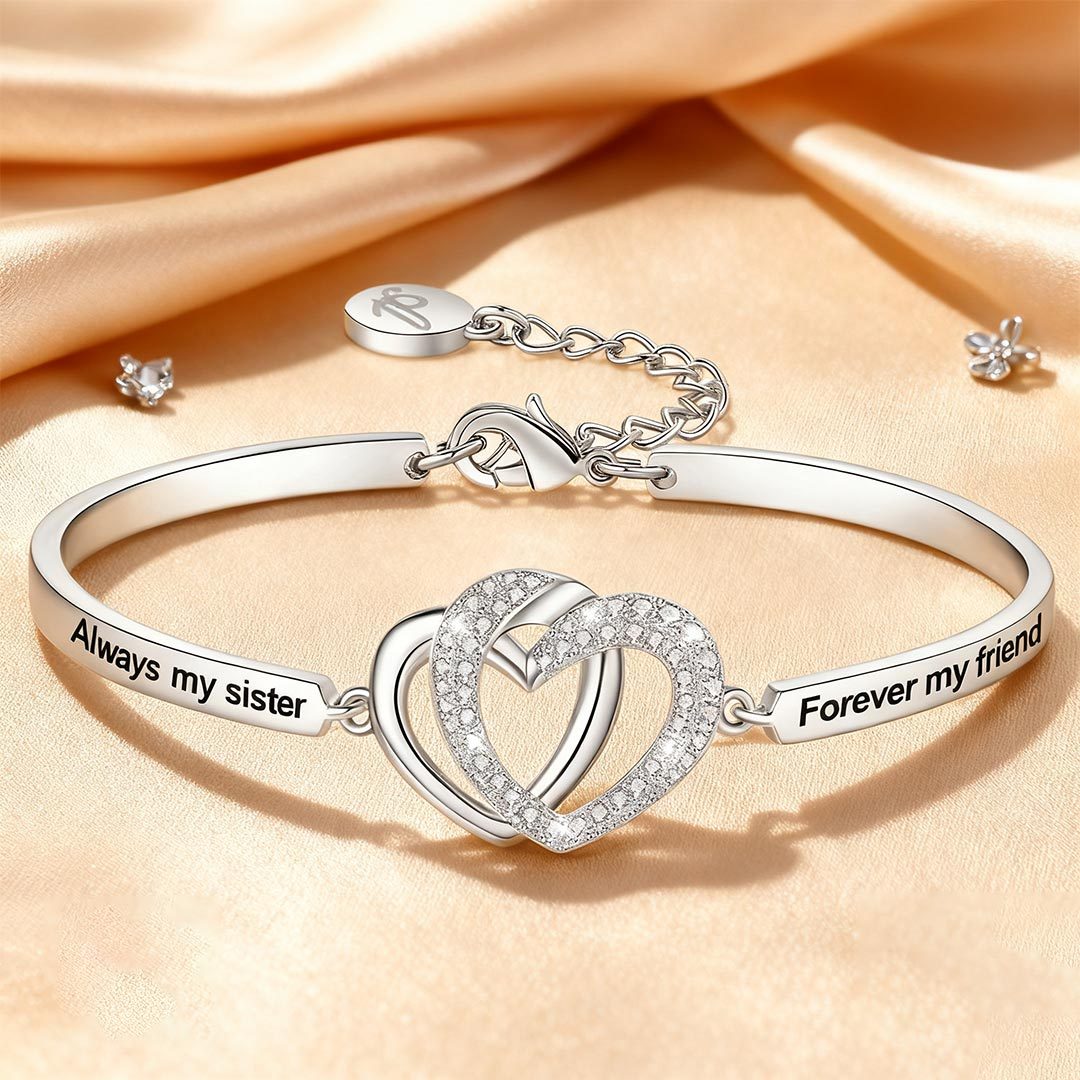 Always My Sister Forever My Friends Double Heart Bracelet
