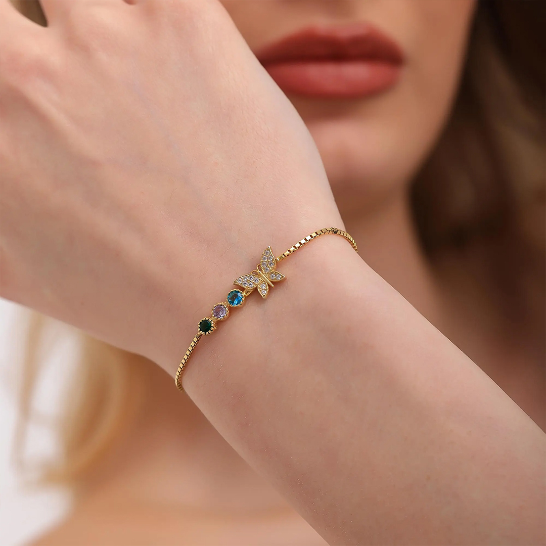 Personalized Sisters are like butterflies birthstones Bracelet