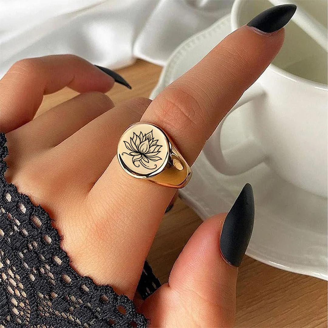Fuck It and Begin Again Lotus Signet Round Ring