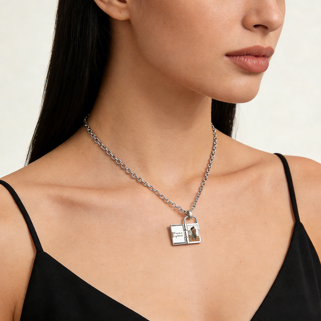 For Love - Customized Photo Love Lock Book Necklace