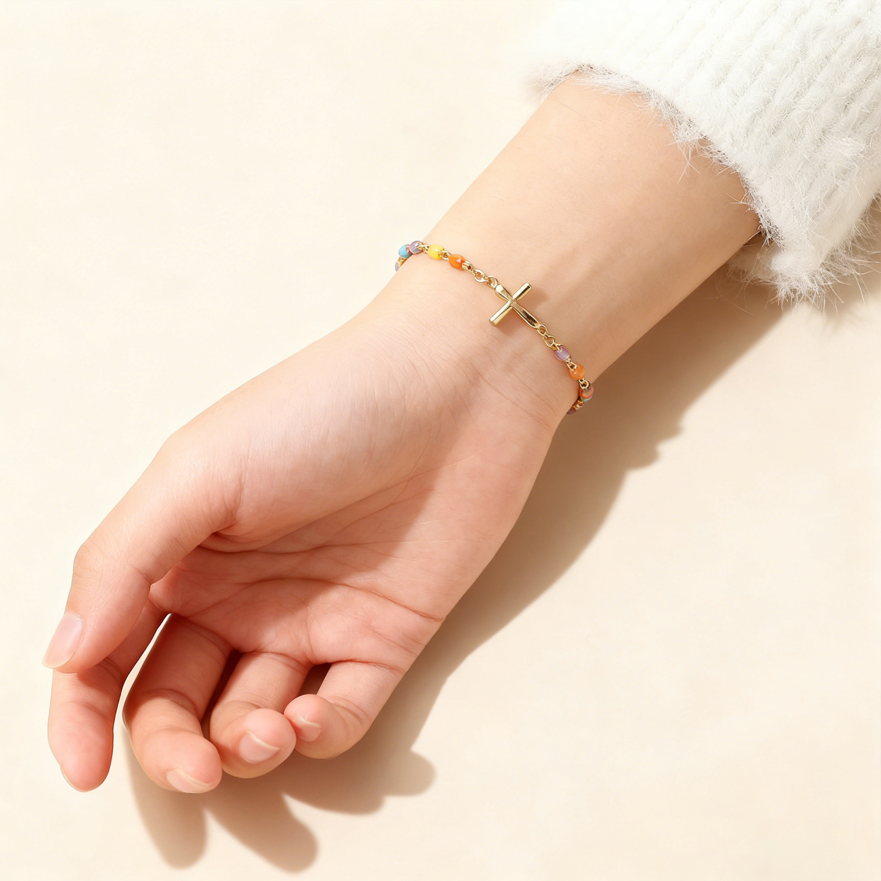 Easter Day Special Offer - Dainty Colorful Beads Cross Bracelet