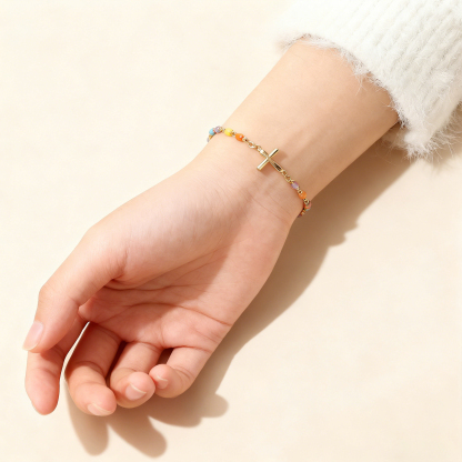 Easter Day Special Offer - Dainty Colorful Beads Cross Bracelet