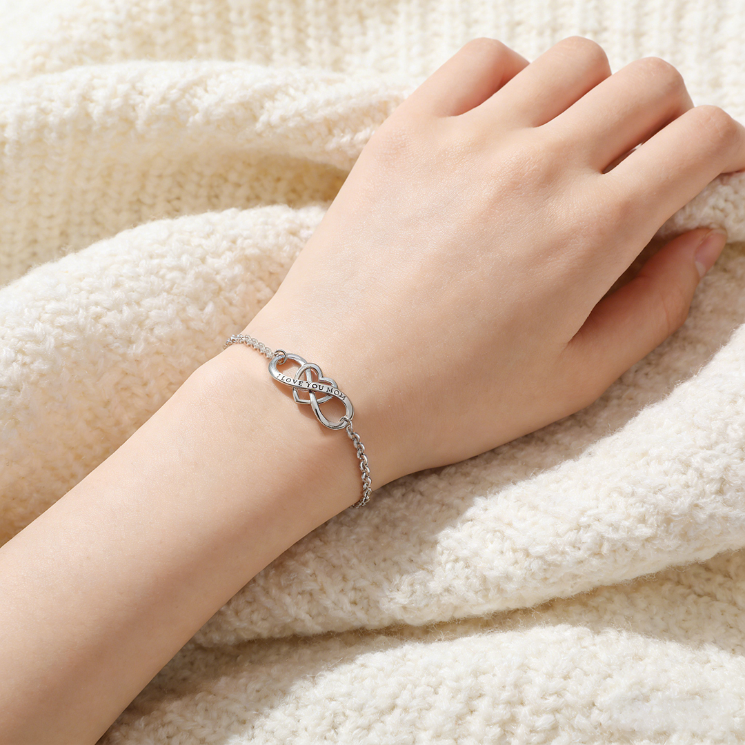 I Love You Mom Heart Knot Bracelet