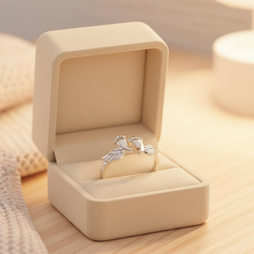 Mommy of an Angel-Open Adjustable Paw&Wing Engraved Ring