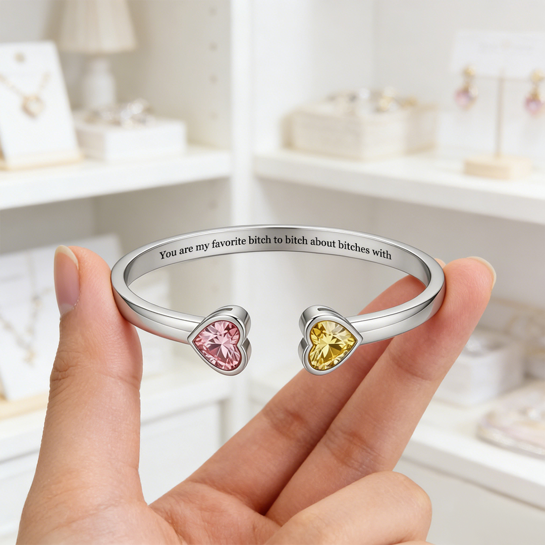 For Friends - You Are My Favorite Bitch Double Heart Birthstone Bracelet