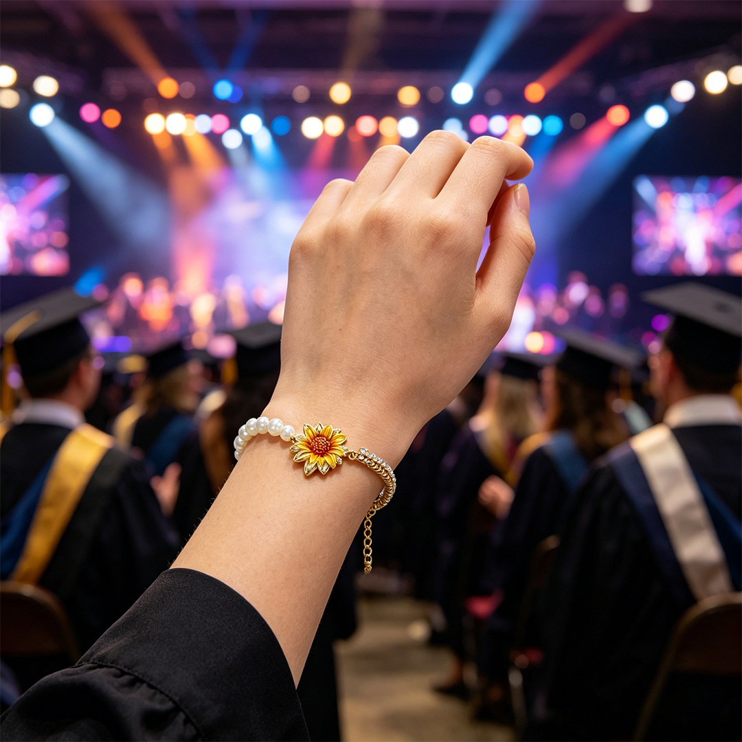 Happy Graduation Sunflower Pearl Bracelet