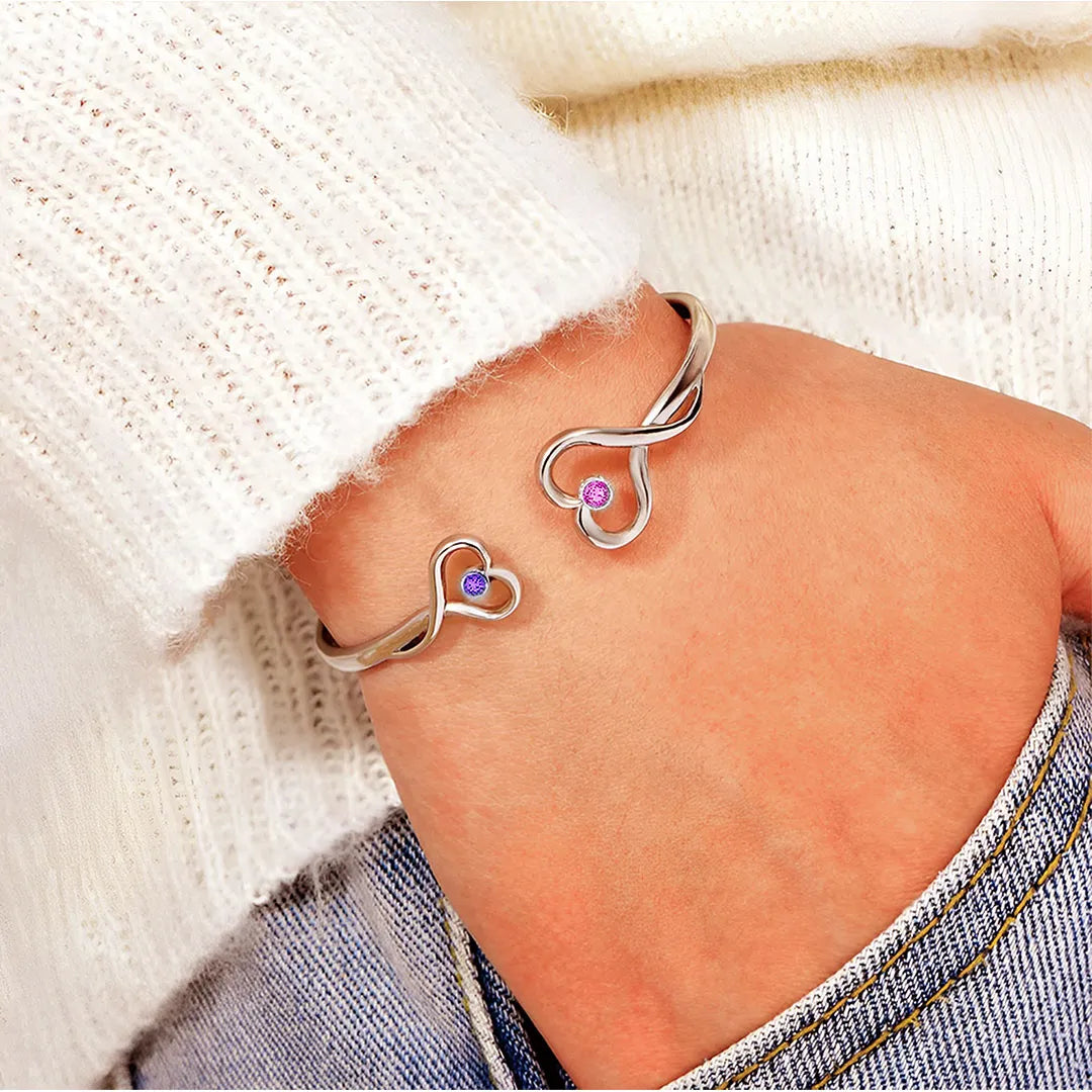 For Friend- I'd Punch a Bitch for You Double Heart Birthstone Bracelet