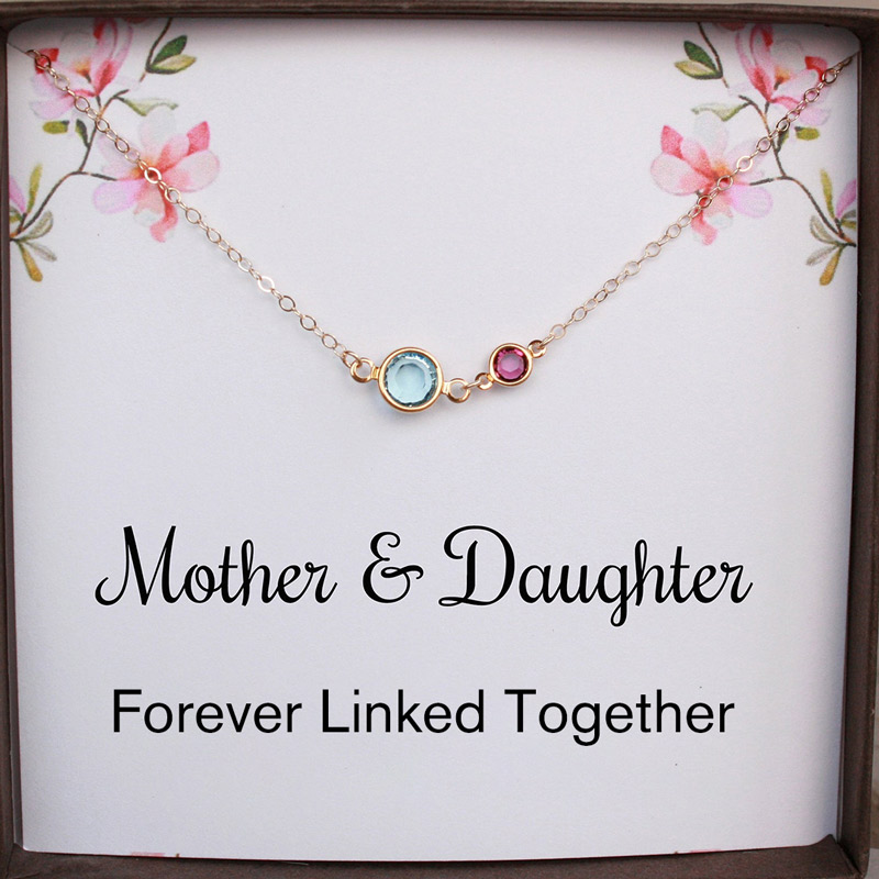 S925 Mother & Daughter Forever Linked Together Birthstone Custom Necklace