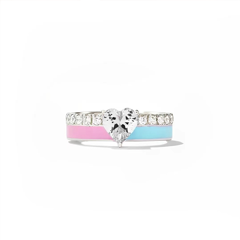 For Self - S925 Love Yourself Unconditionally Pink & Blue Drip Glaze Heart Ring