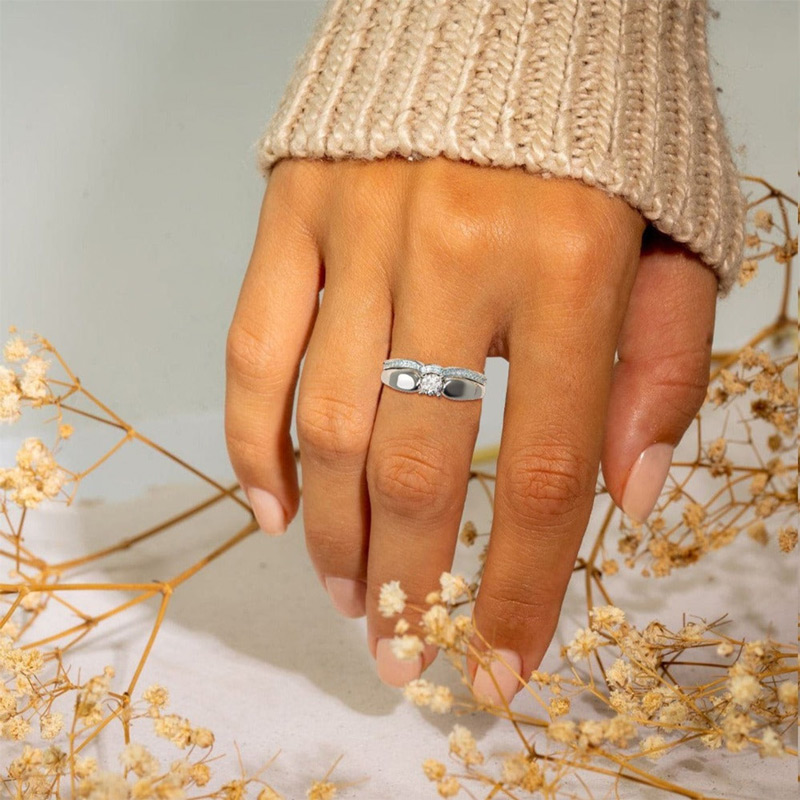 For Memorial - Until We Meet Again Single Diamond Wing-Stacking Ring