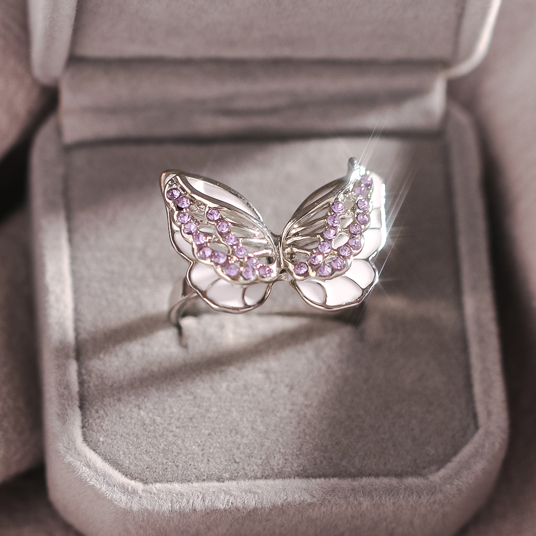 For Memorial - Name Customized Diamond Butterfly Ring