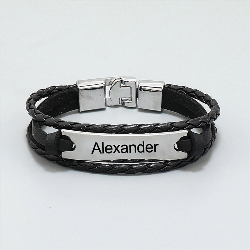 For Husband -  I Love You, Forever And Always Three-Layer Name Custom Leather Bracelet