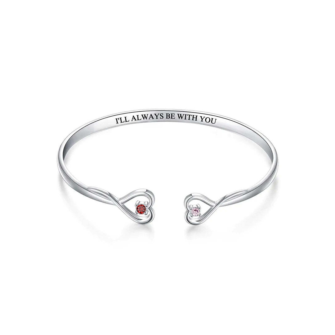 For Granddaughter - I'll Always Be With You Double Heart Custom Birthstone Bracelet