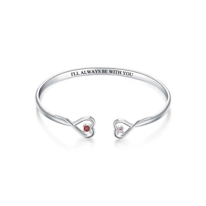 For Granddaughter - I'll Always Be With You Double Heart Custom Birthstone Bracelet