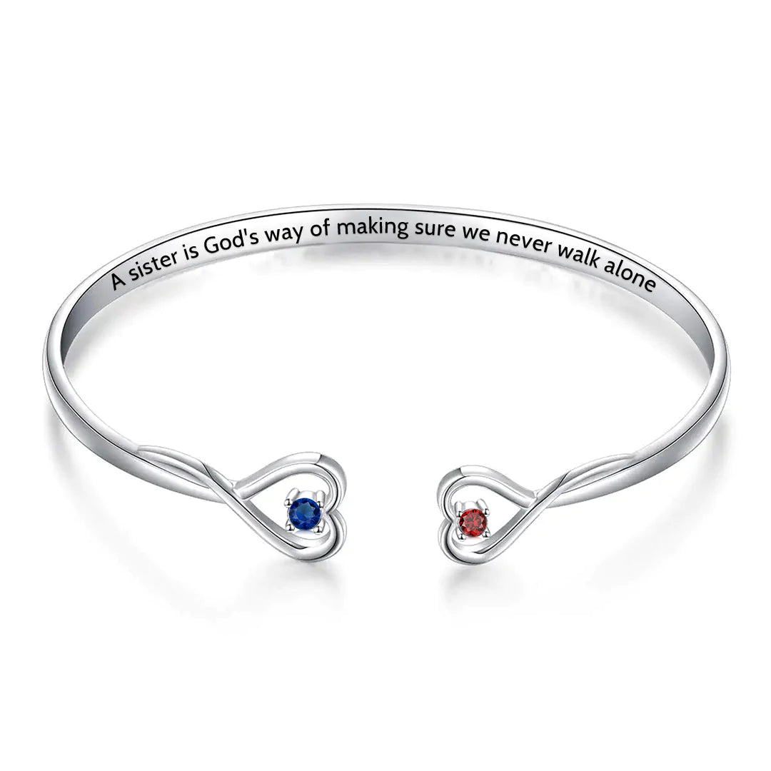 For Sister - A Sister Is God's Way Of Making Sure We Never Walk Alone Heart Custom Birthstones Bracelet