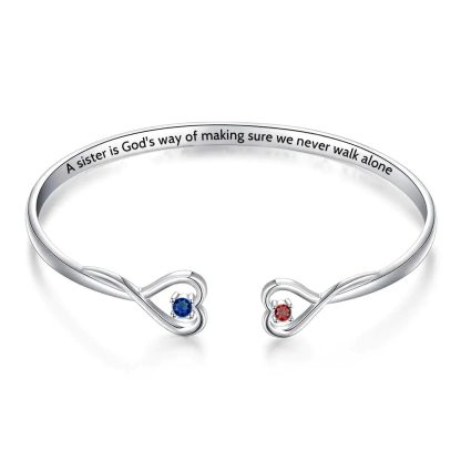 For Sister - A Sister Is God's Way Of Making Sure We Never Walk Alone Heart Custom Birthstones Bracelet